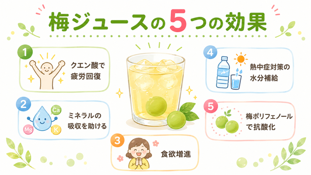 梅ジュースの5つの効果をまとめた図解