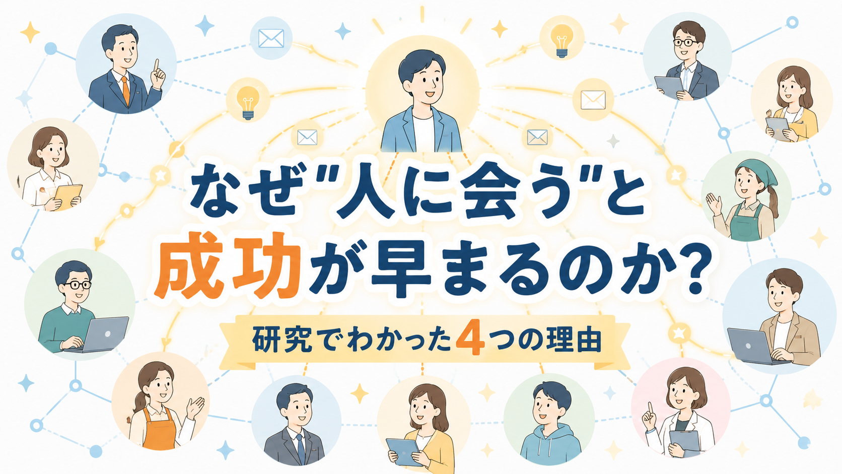 人に会うと成功が早まる理由を表すネットワークのイラスト